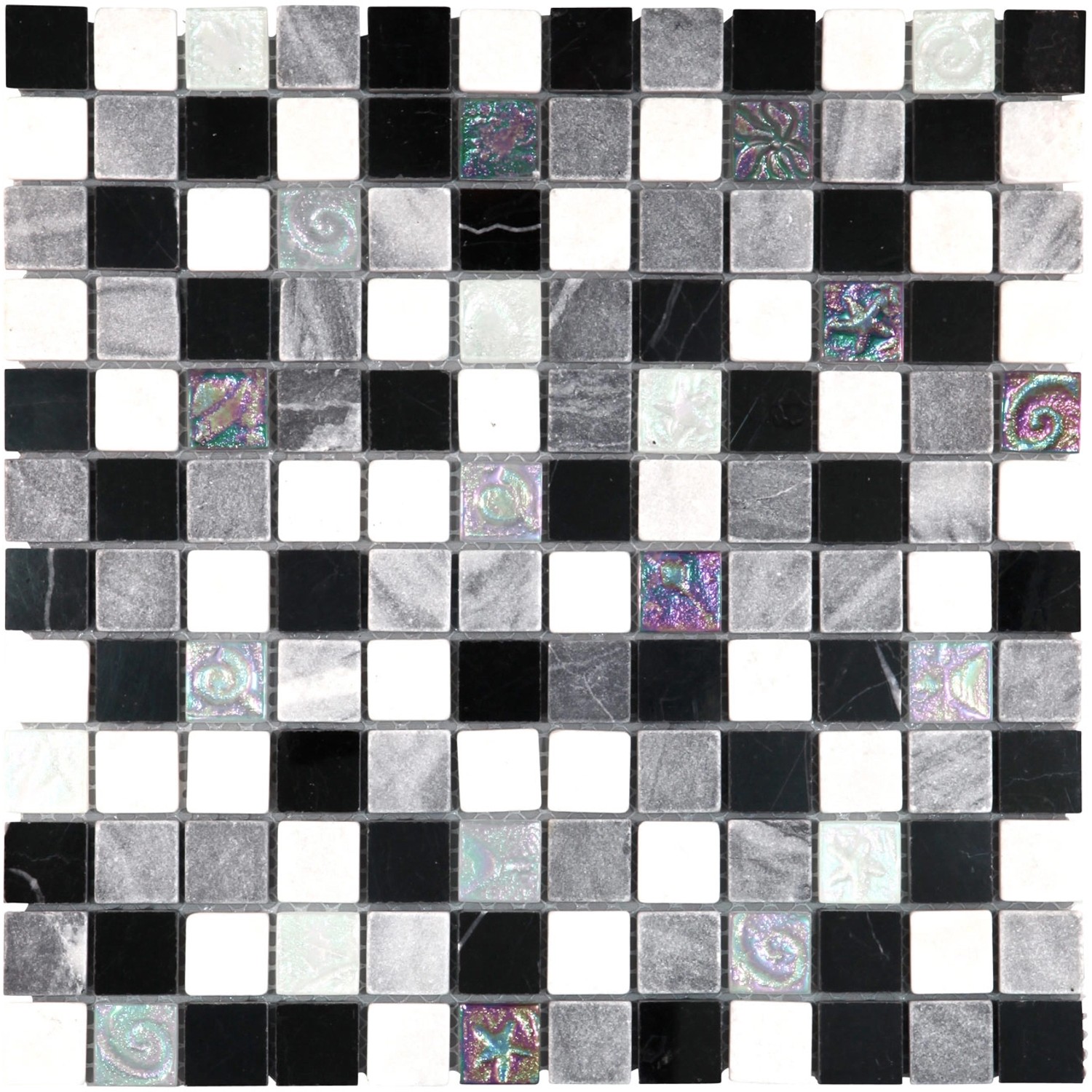 Mosaikmatte Glas Relief Schwarz Grau Weiß 30 cm x 30 cm