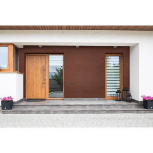 Hausfassade mit Elabrick Verblender Arizona in Rot, 210x50 mm, für lebendige Steinoptik.