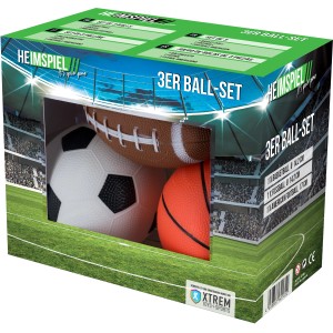 Xtrem 3er Ball-Set Heimspiel im Karton: Fußball, Basketball und American Football.
