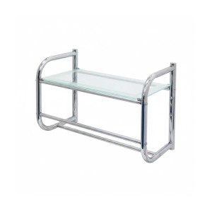 Relaxdays Wandregal Edelstahl Glas Silber mit Handtuchhalter 34 cm x 45 cm x 23 cm