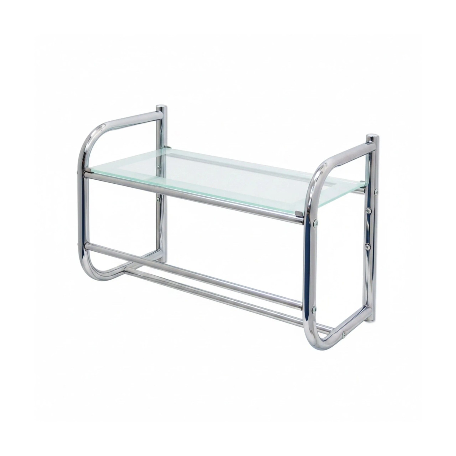 Relaxdays Wandregal Edelstahl Glas Silber mit Handtuchhalter 34 cm x 45 cm x 23 cm