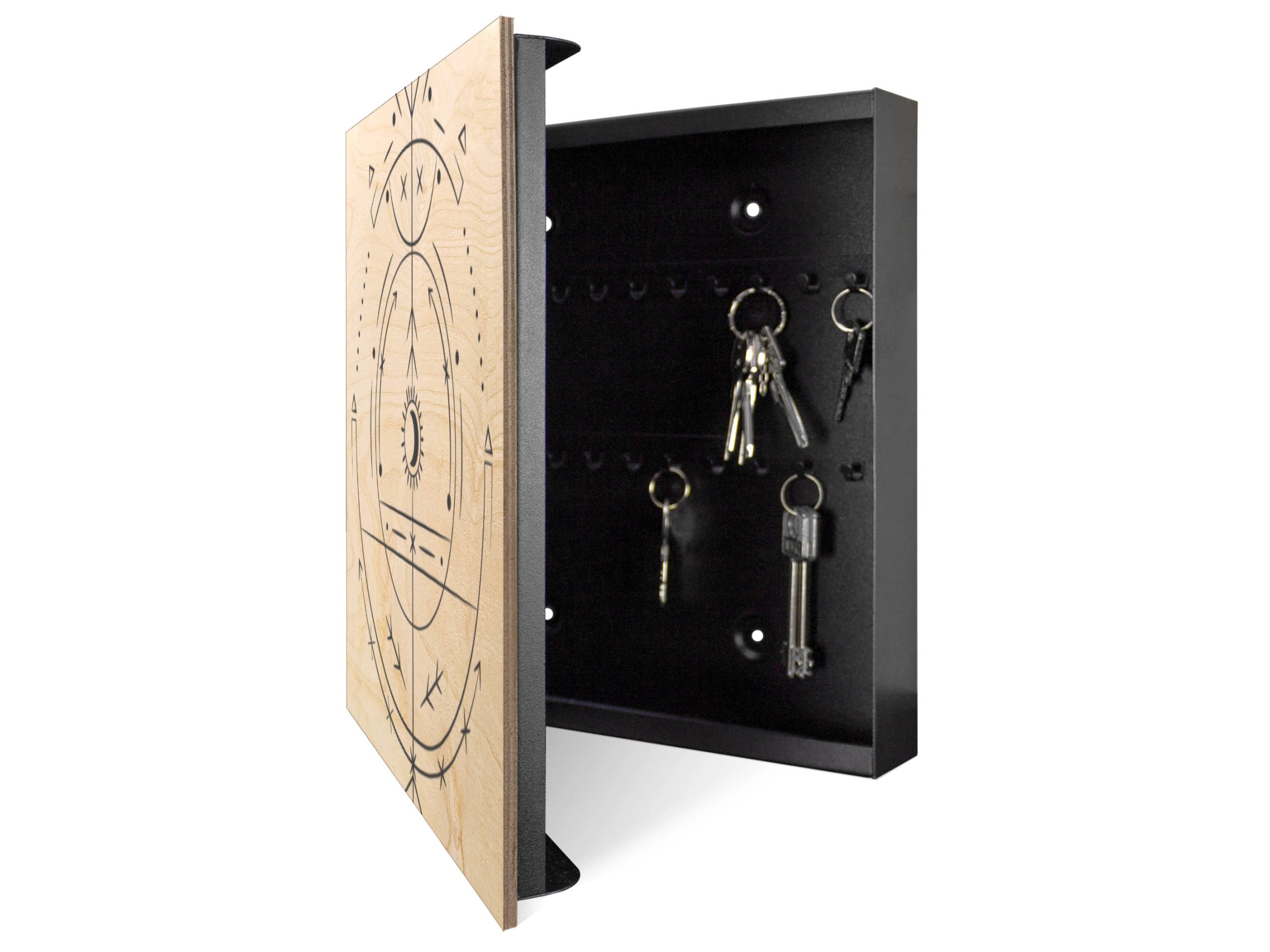 Banjado Schlüsselkasten Holz - Design Schlüsselbox Für 50 Schlüssel Mit Blumenwiese Motiv