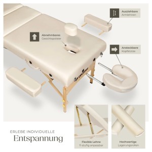 Tectake 3 Zonen Massageliege Set Somwang Breite 70 cm  Polsterung 7 5 cm Inklusive Lagerungsrollen und Tragetasche  218 x 108 x 90 cm Beige