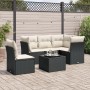 Schwarze 6-tlg. vidaXL Garten-Sofagarnitur aus Rattan mit cremefarbenen Kissen.