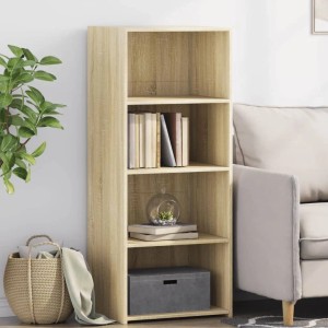 Highboard Sonoma Eiche, 124cm hoch. Kommode mit vier Fächern aus Holzwerkstoff.