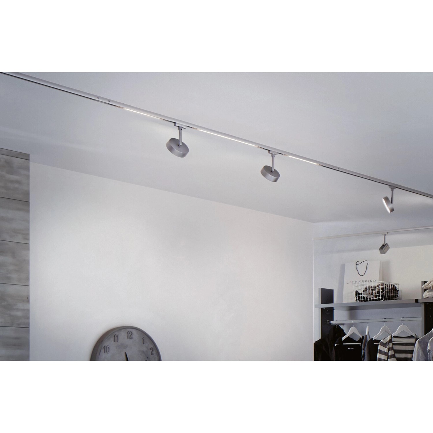 Urail Schienensystem mit LED Spots Circle, 5W, 4000K, dimmbar, Chrom matt.