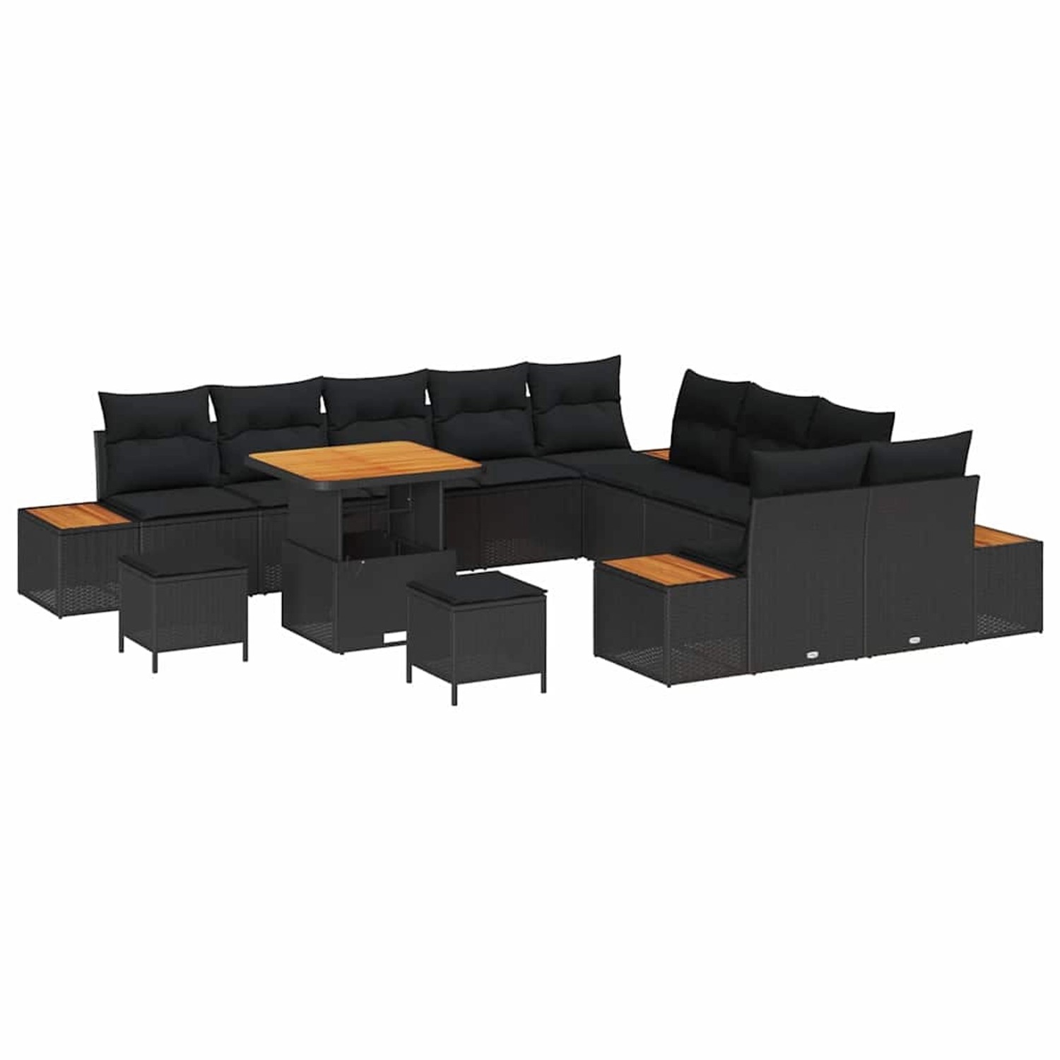 vidaXL Garten-Sofa-Set mit Kissen 13-Tlg Schwarz Poly Rattan 3362969 günstig online kaufen