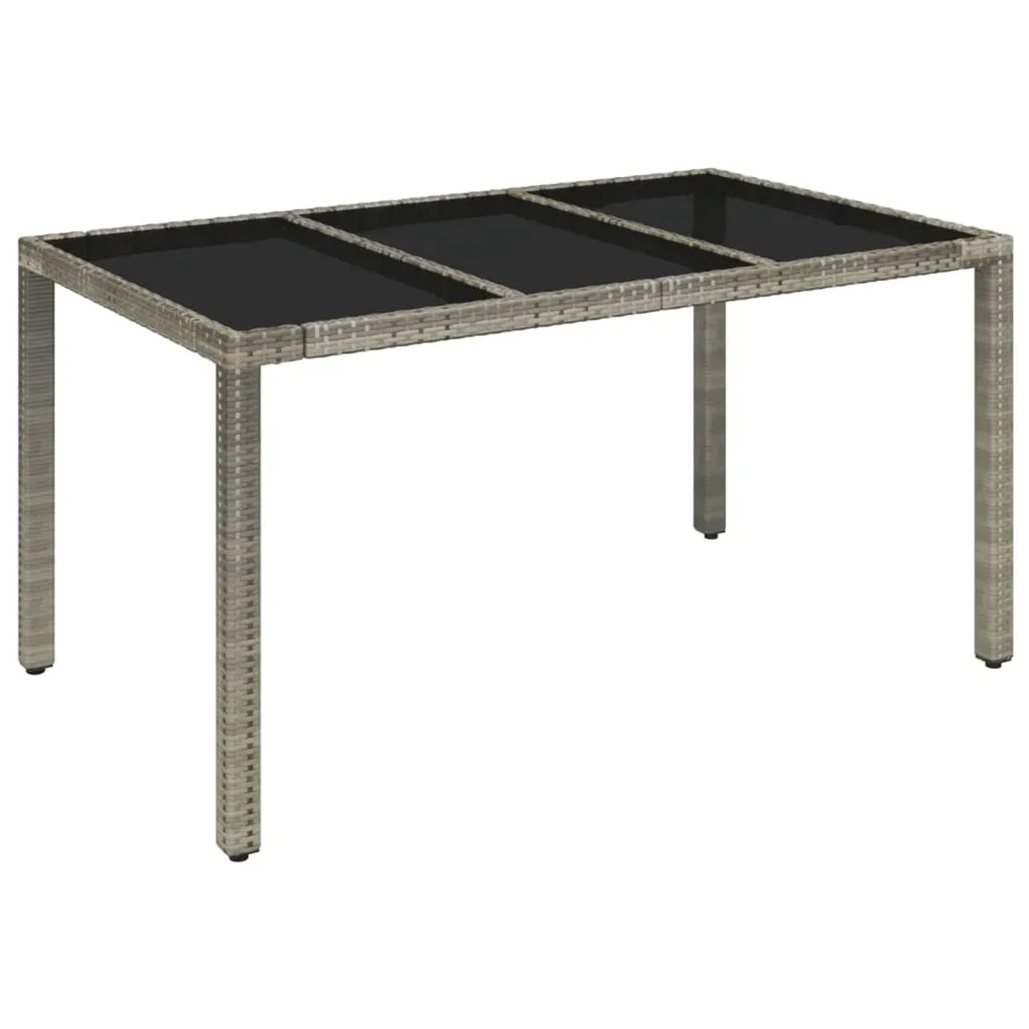 Grauer vidaXL Gartentisch aus Polyrattan mit Glasplatte, Teil der 7-tlg. Garten-Essgruppe.
