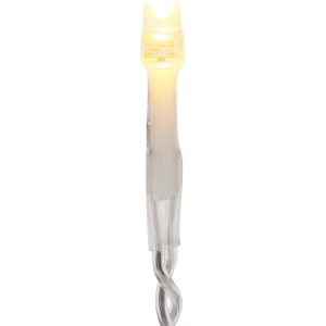 Detailaufnahme: Warmweiße LED-Lichterkette mit transparentem Kabel, 10 LEDs, 120 cm lang.