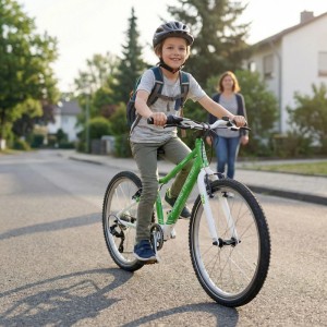 PROMETHEUS BIKES Kinderfahrrad 24 Zoll PRO ab 7 Jahren Ultraleicht 8-Gang SRAM Schaltung Premium Grün Weiß