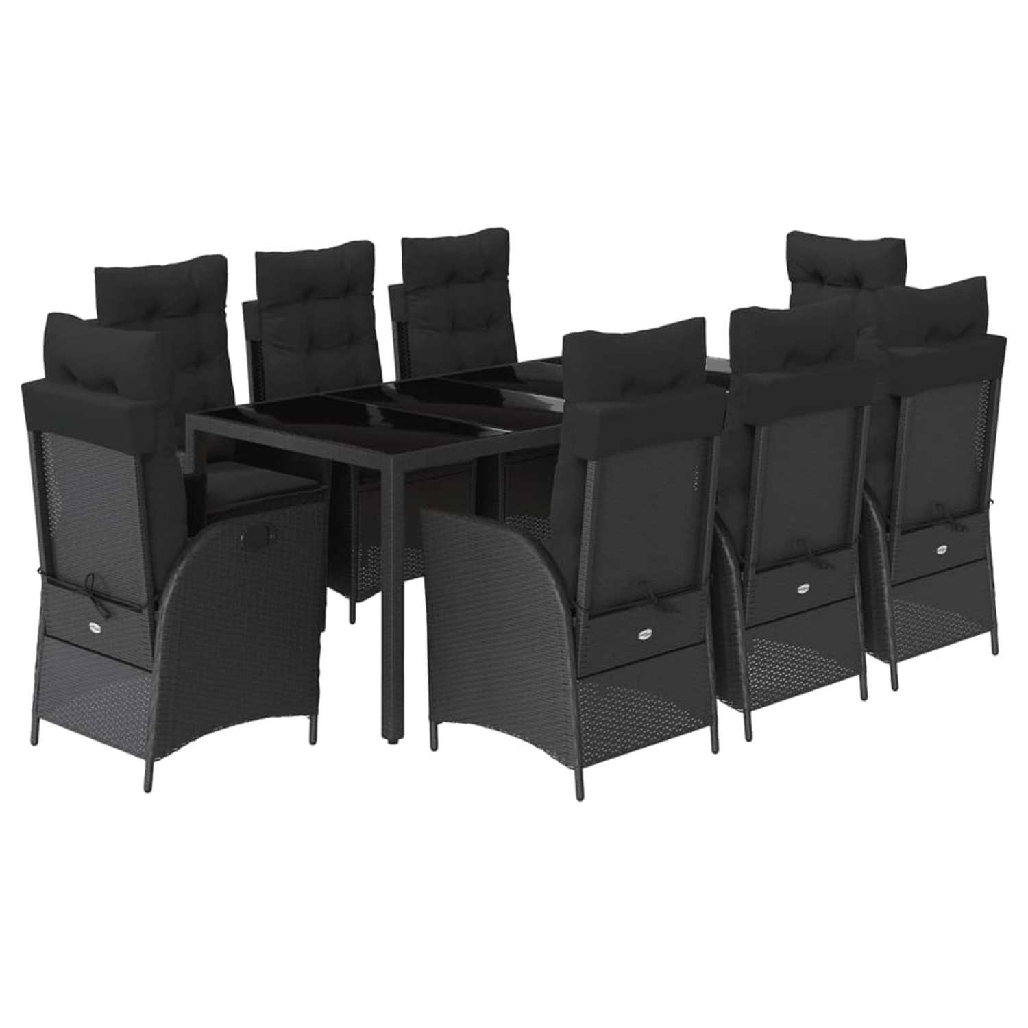vidaXL 9-Tlg Garten-Essgruppe mit Kissen Schwarz Poly Rattan 3213075