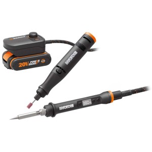 Worx MakerX Doppel-Set: Multifunktionstool, Lötkolben, Akku und HubX für kreatives Arbeiten.