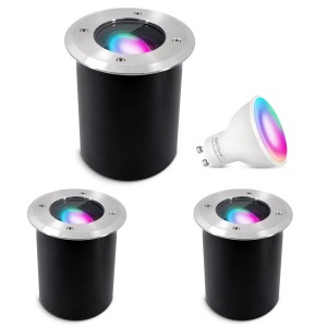 3er Set SSC-LUXon Juavi LED Bodeneinbaustrahler für Außen, schwenkbar, smart, RGB CCT, WLAN.