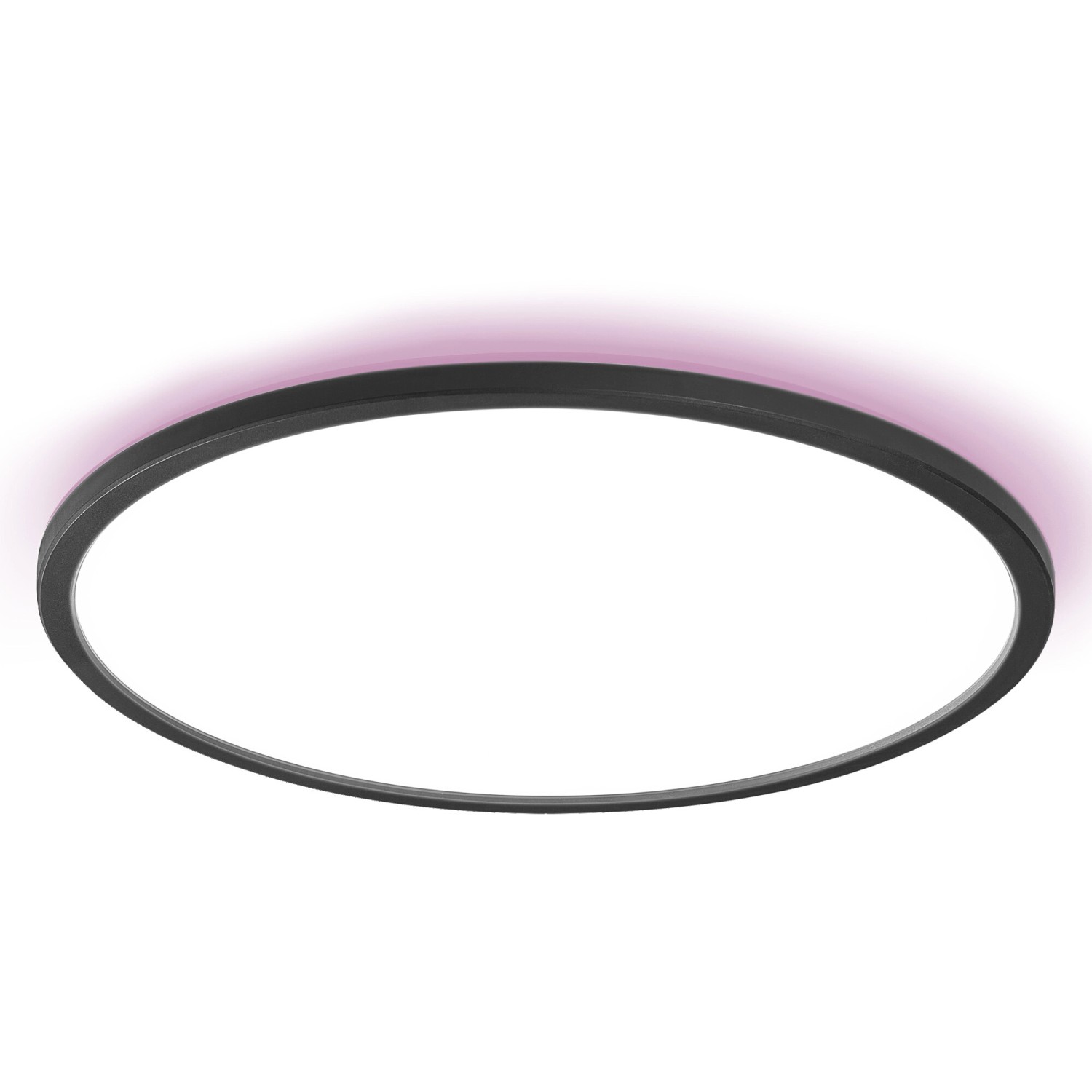 Ledvance Smart+ LED-Deckenleuchte Orbis Ultra Slim, schwarze runde Deckenlampe mit RGB Rücklicht.