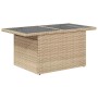 Beiger vidaXL Gartentisch aus Polyrattan mit Glasplatte, Teil der 9-tlg. Sofagarnitur.