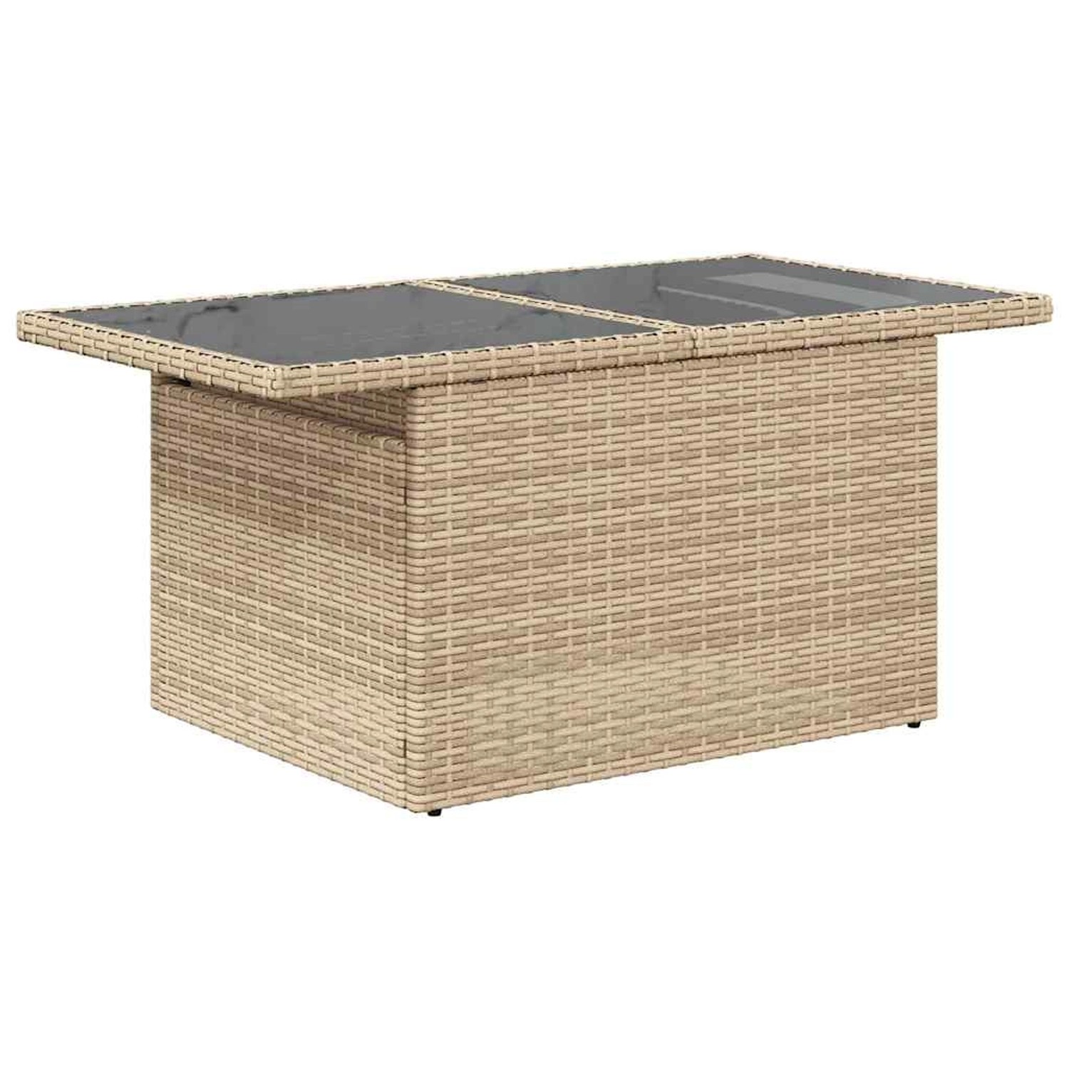 Beiger vidaXL Gartentisch aus Polyrattan mit Glasplatte, Teil der 9-tlg. Sofagarnitur.