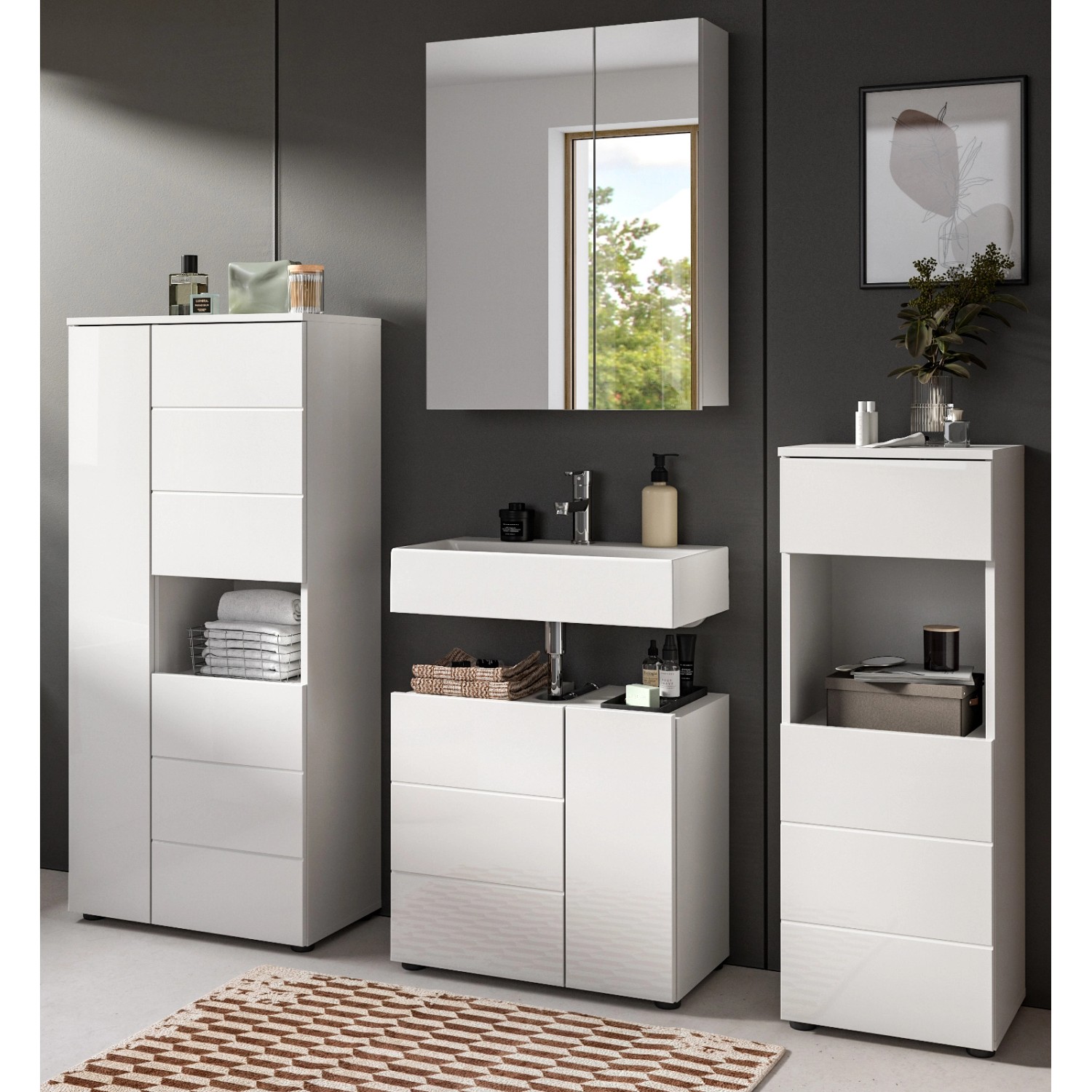 Inn.Furn Badmöbel Set 4-teilig in Weiß Hochglanz 188 x 190 cm Larik günstig online kaufen