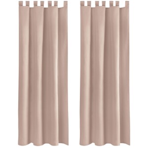 2er Set Dekoschals „Ellen“ in Sandgrau mit Schlaufen, Raffhaltern und Haken, geeignet für Fenstervorhänge.