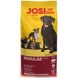 Josidog Regular Hunde-Trockenfutter, 15 kg Sack mit Hundeabbildungen.