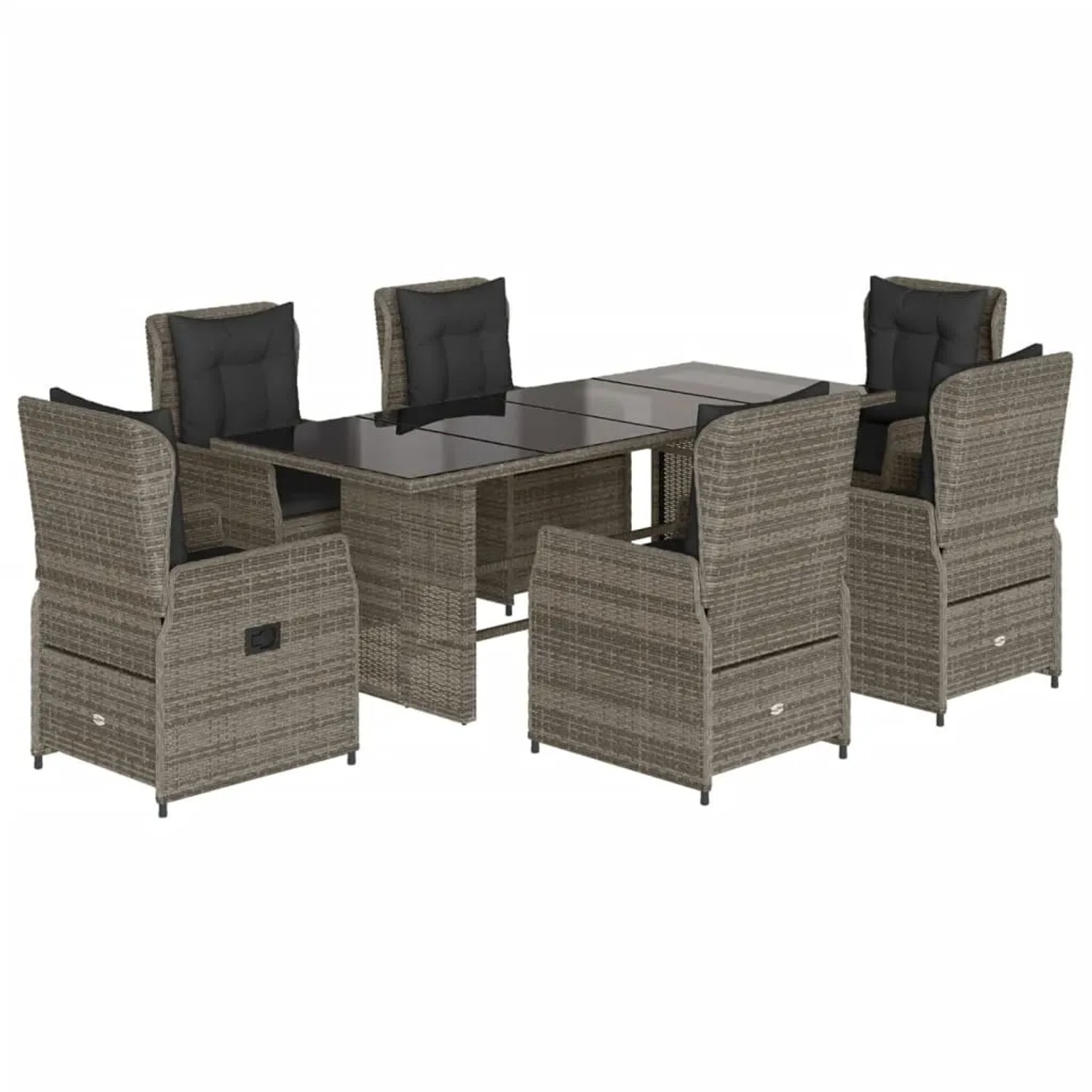 vidaXL 7-Tlg Garten-Essgruppe mit Kissen Grau Poly Rattan 3262783