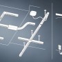 Illustration des Paulmann URail LED-Schienensystems mit verschiedenen Konfigurationen für flexible Deckenbeleuchtung.