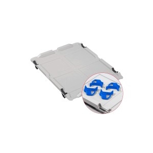 PROREGAL SparSet: Graue Eurobox mit Auflagedeckel und 4 blauen Schiebeschnappverschlüssen.