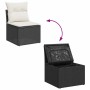 vidaXL Garten-Sofagarnitur, 5-teilig, schwarz, Poly Rattan mit Staufach und Kissen.