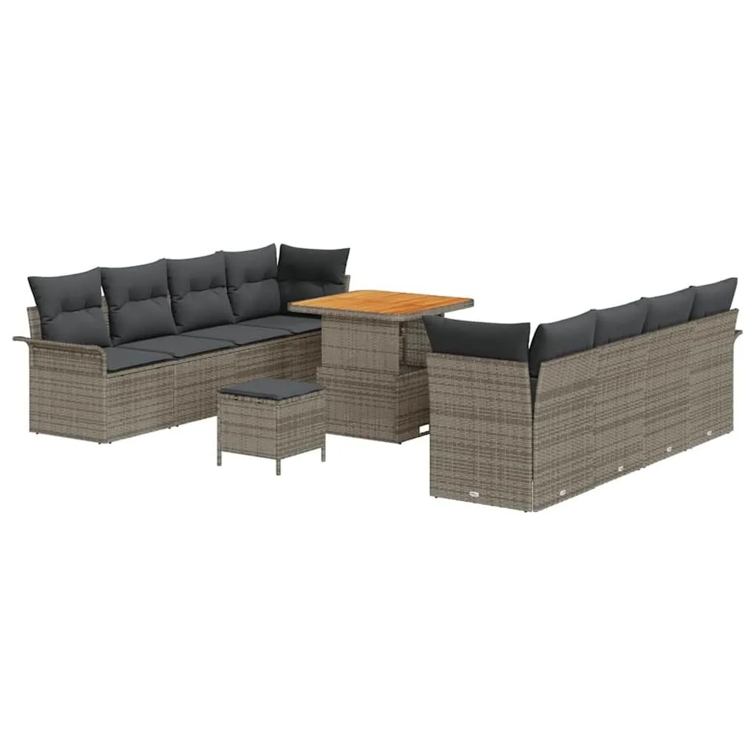 vidaXL Garten-Sofa-Set mit Kissen mit Speicher 11-Tlg Grau 3364058