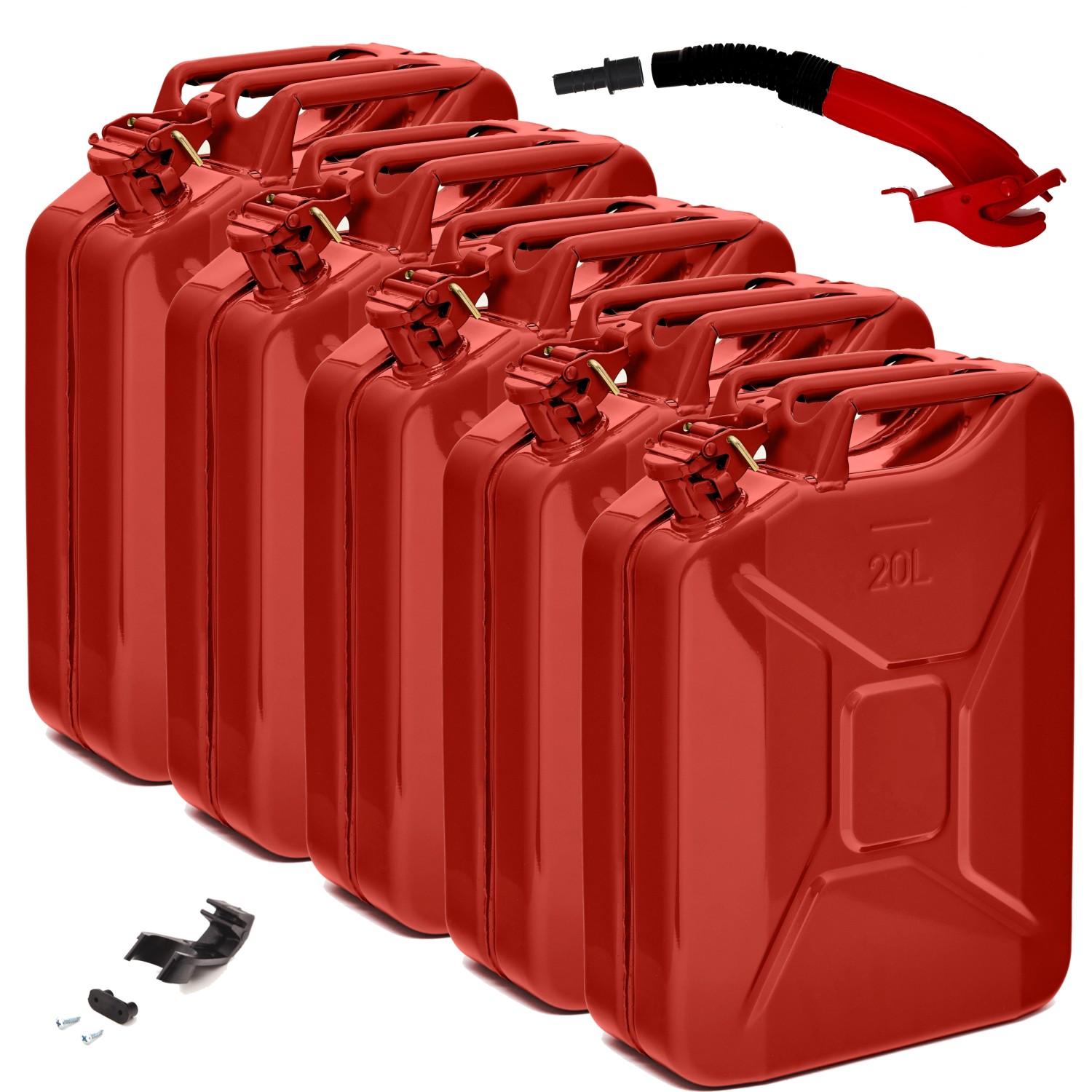 BW Kraftstoffkanister Metall Benzinkanister 5x 20 Liter mit Ausgießer Rot RAL 3000 TÜV-geprüft und UN-Zulassung Made in ...