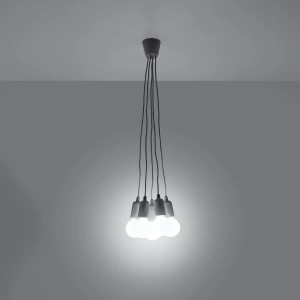 Graue Sollux Lighting Hängeleuchte Diego 5 mit fünf Leuchten im modernen Stil.