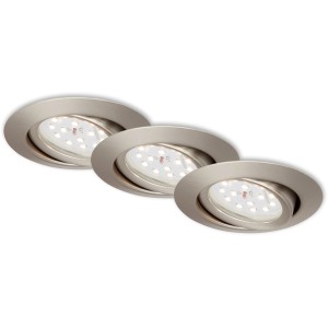 Drei Briloner LED-Einbaustrahler in Nickel Matt, runde Form.