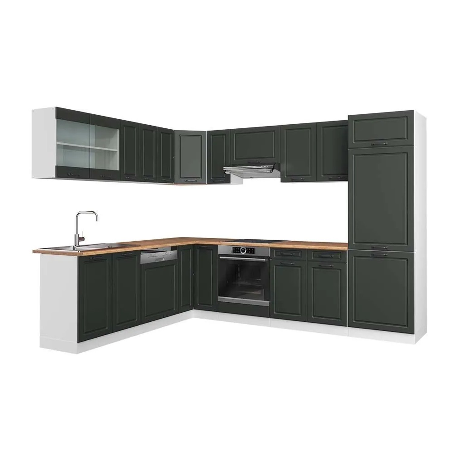 Vicco Eckküche R-Line Anthrazit Landhaus/Weiß 287 x 82, AP Eiche