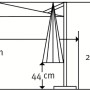 Skizze Schneider Ampelschirm 360x300 cm, Natur, mit Maßangaben zu Höhe, Breite und Tiefe.