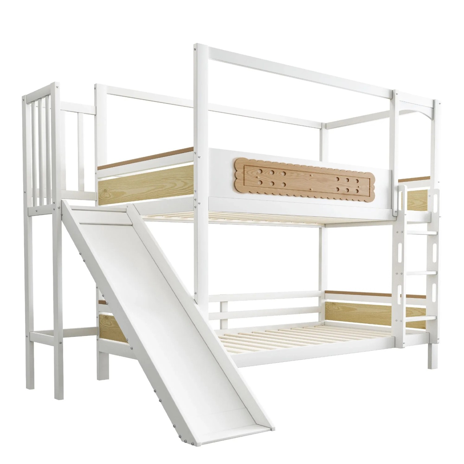 okwish Etagenbett 90x200cm mit Rutsche und Sicherheitsleiter Kinderzimmer Holzfarbe ohne Matratze