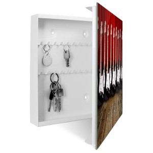 Banjado Schlüsselkasten mit Gitarren Motiv, Magnettafel, 30x30cm, Weiß, 50 Haken.