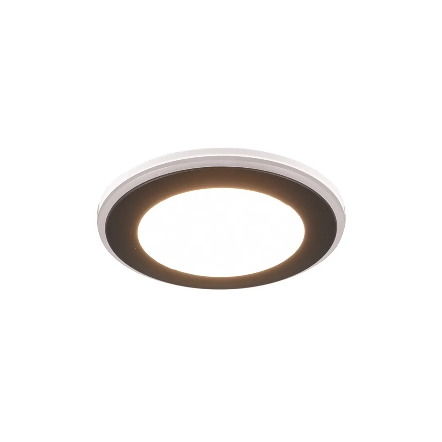 Schwarzer, runder Trio LED Einbaustrahler Argus mit Fernbedienung, 8,2 cm Durchmesser.