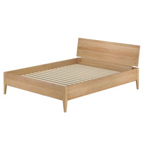 Metallfreies Doppelbett aus Buchenholz 160x200 mit Rollrost. Bett mit konischen Füßen.