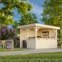 Palmako Pavillon Lenna Set 303, 300x300 cm, weiß lackiert, mit Tresen und zwei Wänden.