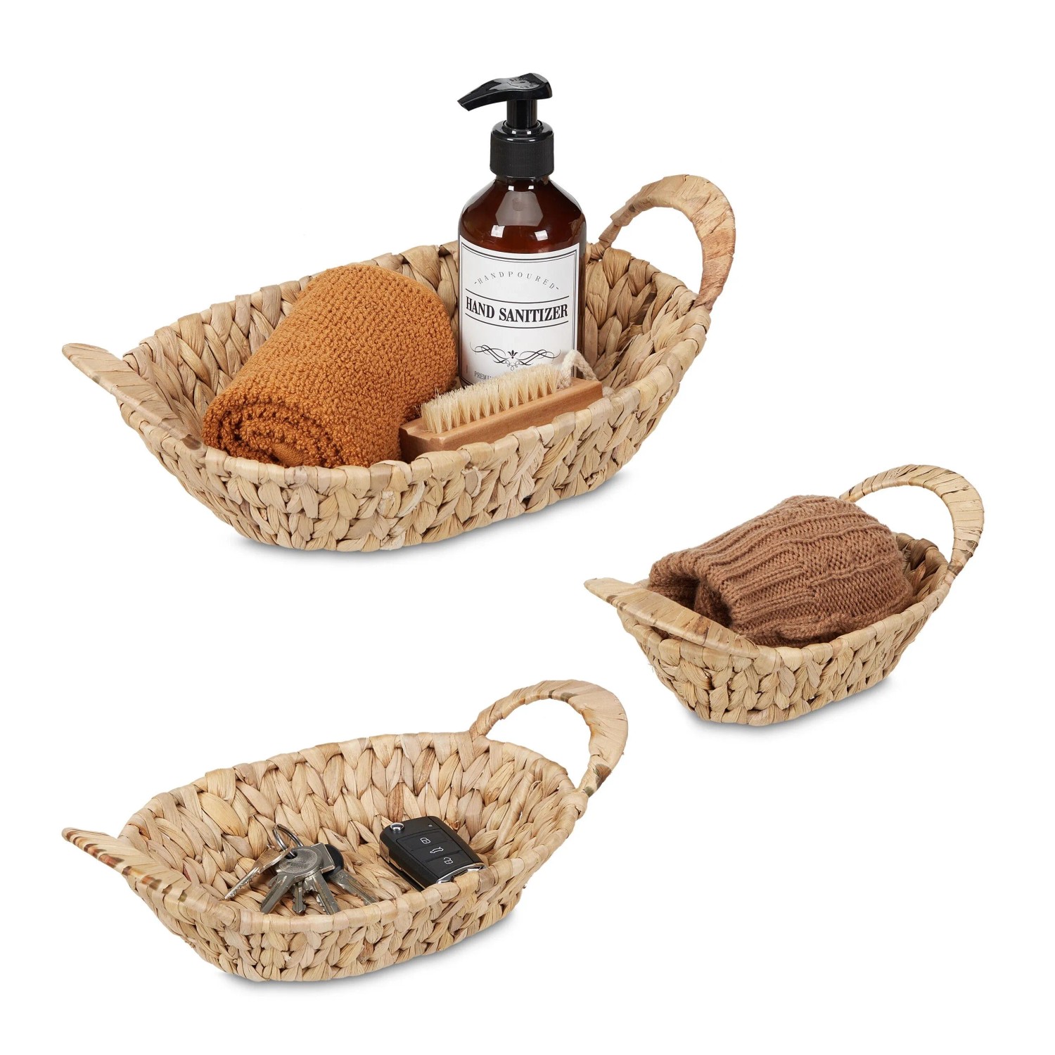 Relaxdays Aufbewahrungskörbe Wasserhyazinthe Natur 3er Set Stapelbar 35 cm x 22 cm x 11,5 cm 590 g