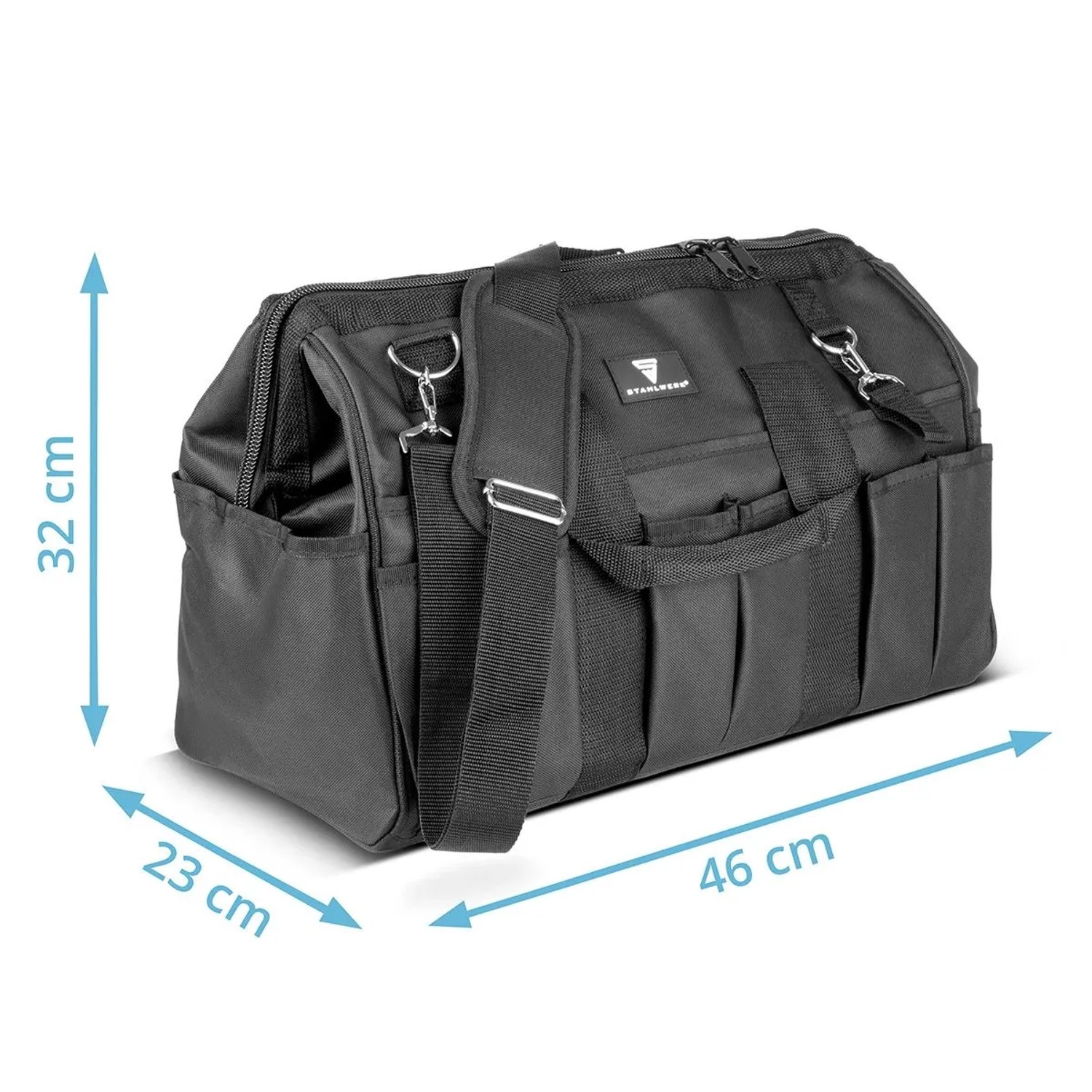 STAHLWERK Werkzeugtasche XL, robuste Montagetasche mit vielen Fächern und Tragegurt.