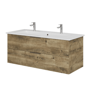 Steinkamp Waschtisch-Set mit Eiche Ribbeck Dekor, Villeroy & Boch Venticello Waschtisch und zwei Auszügen.