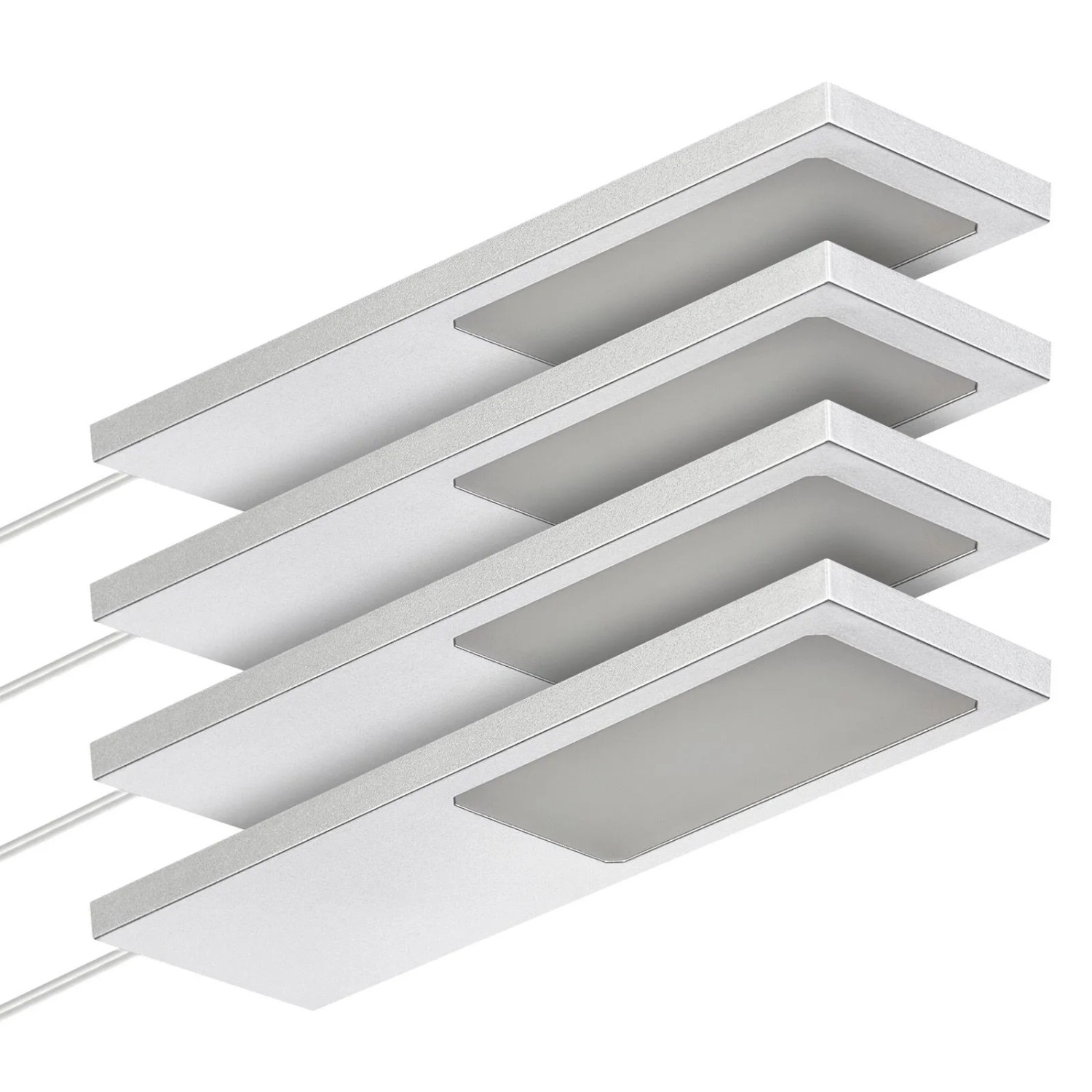 SOTECH 4er Set LED Möbelleuchten GIULIA II Ohne Sensor Silbergrau 4000K Neutralweiß inkl. Trafo und Verteiler