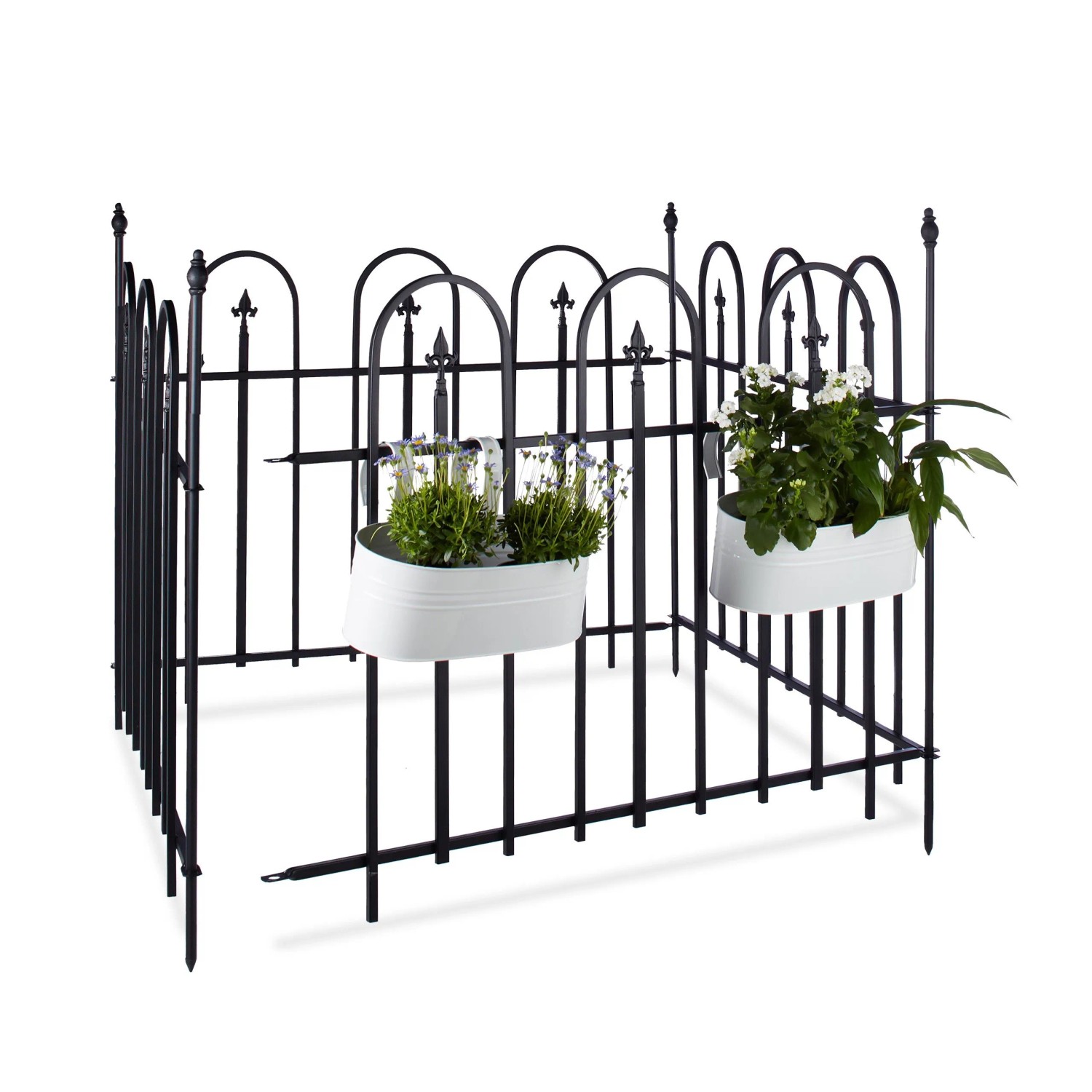 Relaxdays Gartenzaun 4er Set Eisen Schwarz Steckbar Erweiterbar 480 cm