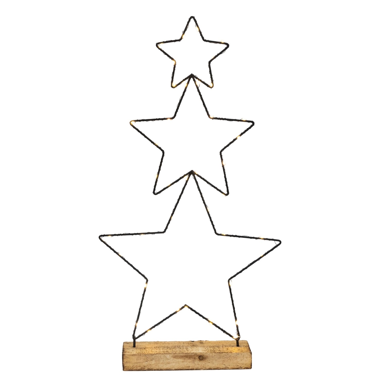 ECD Germany 3x LED Deko Weihnachtsstern mit 40 Warmweißen LED auf Holzblock 57cm