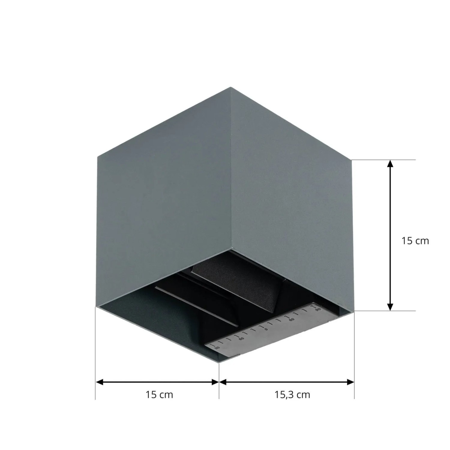 Moderne, schwarze LED Außenwandleuchte Lius mit Bewegungsmelder aus Aluminium, 15x15x15,3 cm.
