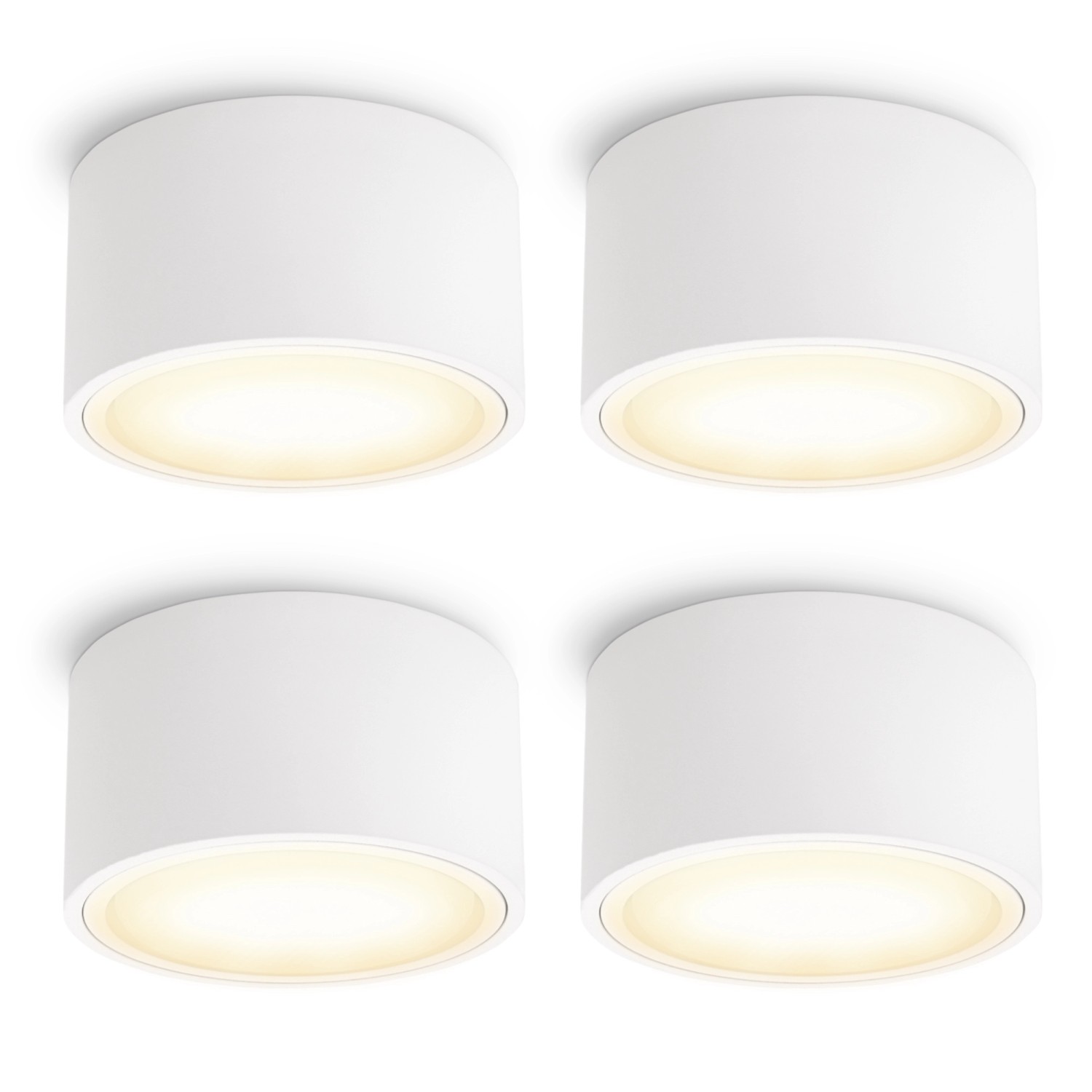 SSC-LUXon 4er Set Celi-X LED Aufbauspot Flach Weiß mit Großer Lichtfläche und GX53 5W Warmweiß