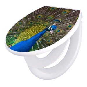 Banjado Familien WC-Sitz mit Pfau-Motiv, Absenkautomatik und integriertem Kindersitz.