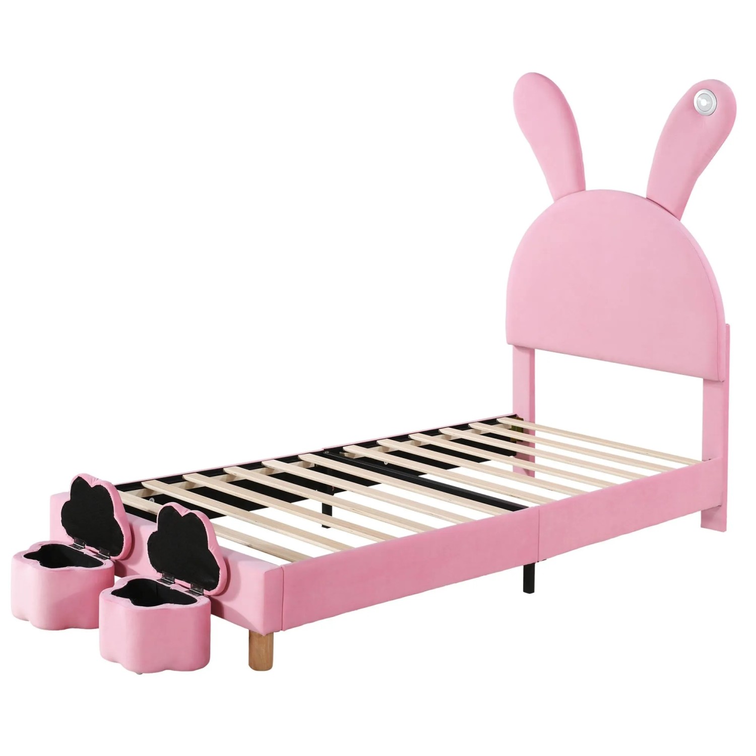 okwish Polsterbett 90x200cm mit LED Stauraum Jugendzimmer Rosa ohne Matratze