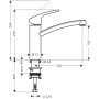 Technische Zeichnung: Hansgrohe Focus Küchenarmatur, 160mm, Edelstahl-Optik, Maße und Anschlüsse.