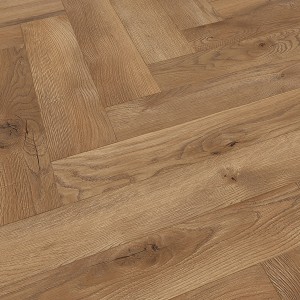 Classen Ville Laminat Las Negras Oak im Fischgrätmuster, Detailansicht der Holzstruktur.